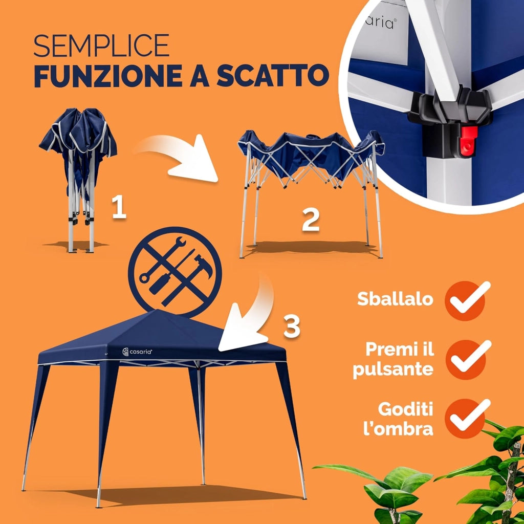 ® Gazebo da Giardino Capri 3x3m Pop-Up Protezione 50+ Impermiabile Tenda a Fisarmonica Blu