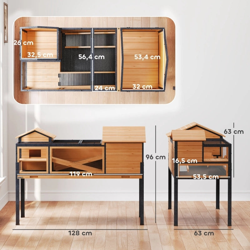 TARTARUGHIERA a due livelli 129x65x15 cm in legno giallo con finestre e rampe