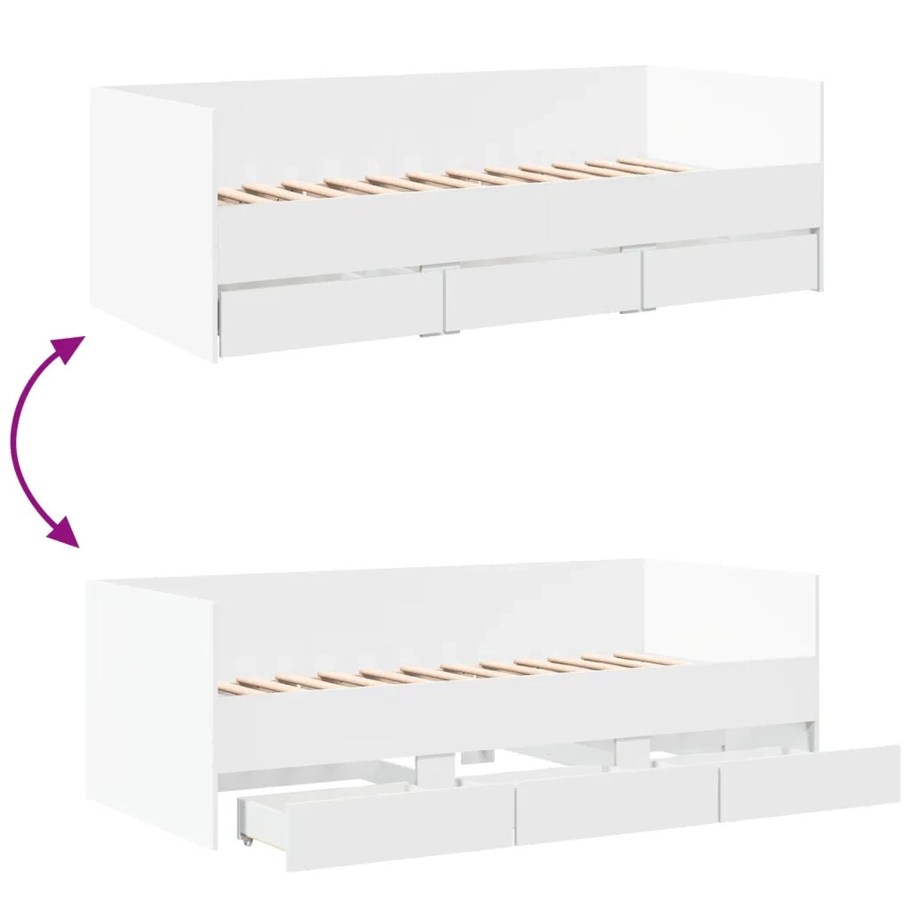 Divano Letto con Cassetti senza Materasso Bianco 90x190 cm