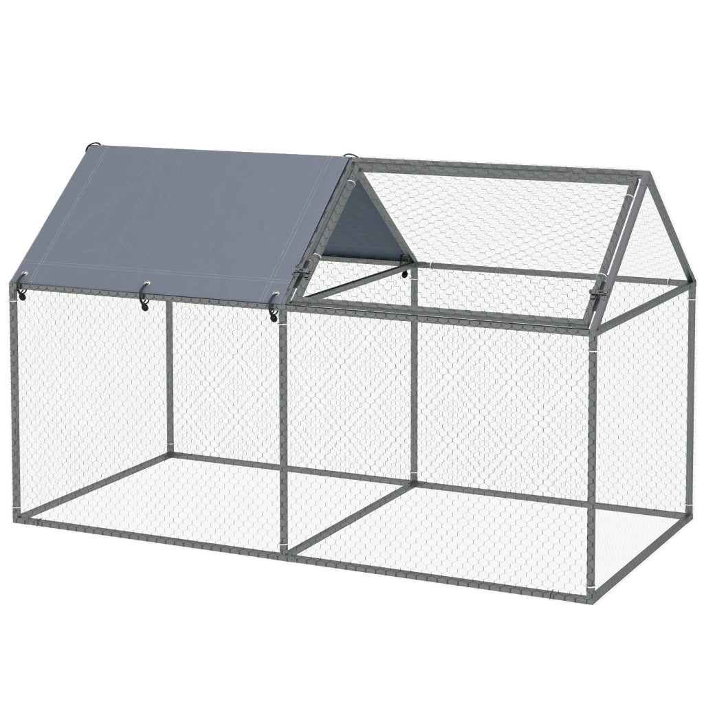 Gabbia per Conigli da Esterno 198x100x120 cm in Acciaio e Tessuto Oxford Verde e Argento