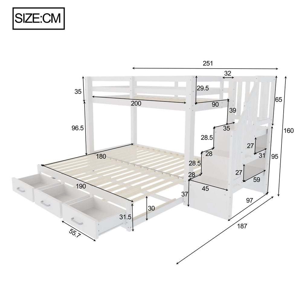 Letto a Castello con Estraibile e Cassetti ¨C MINIMAL ¨C Legno Bianco 90x200