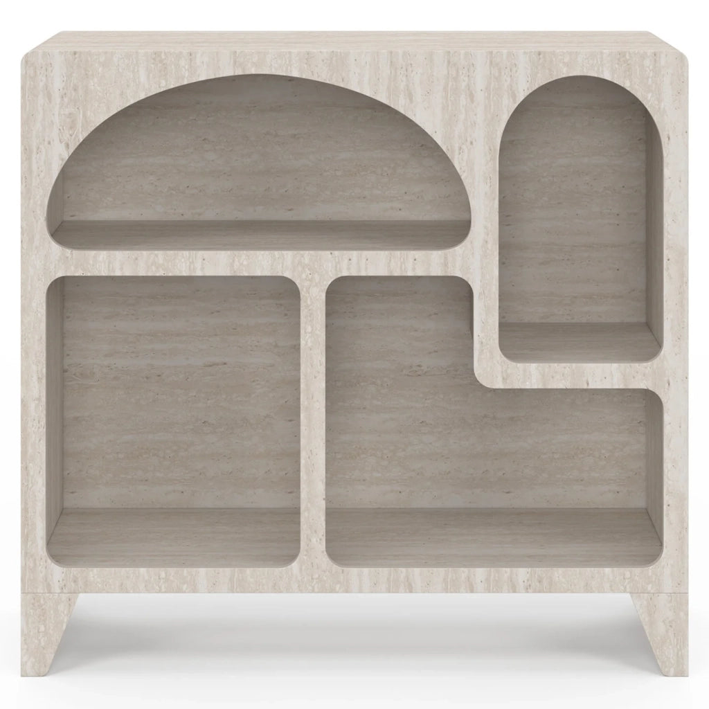 IDMarket - Credenza in stile organico da 80 cm ALESIA a 4 scomparti, effetto travertino