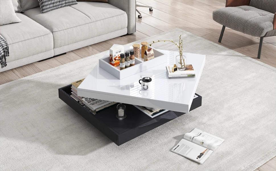TAVOLINO da caffè girevole 70x70x36 cm bianco e nero in pannello truciolare