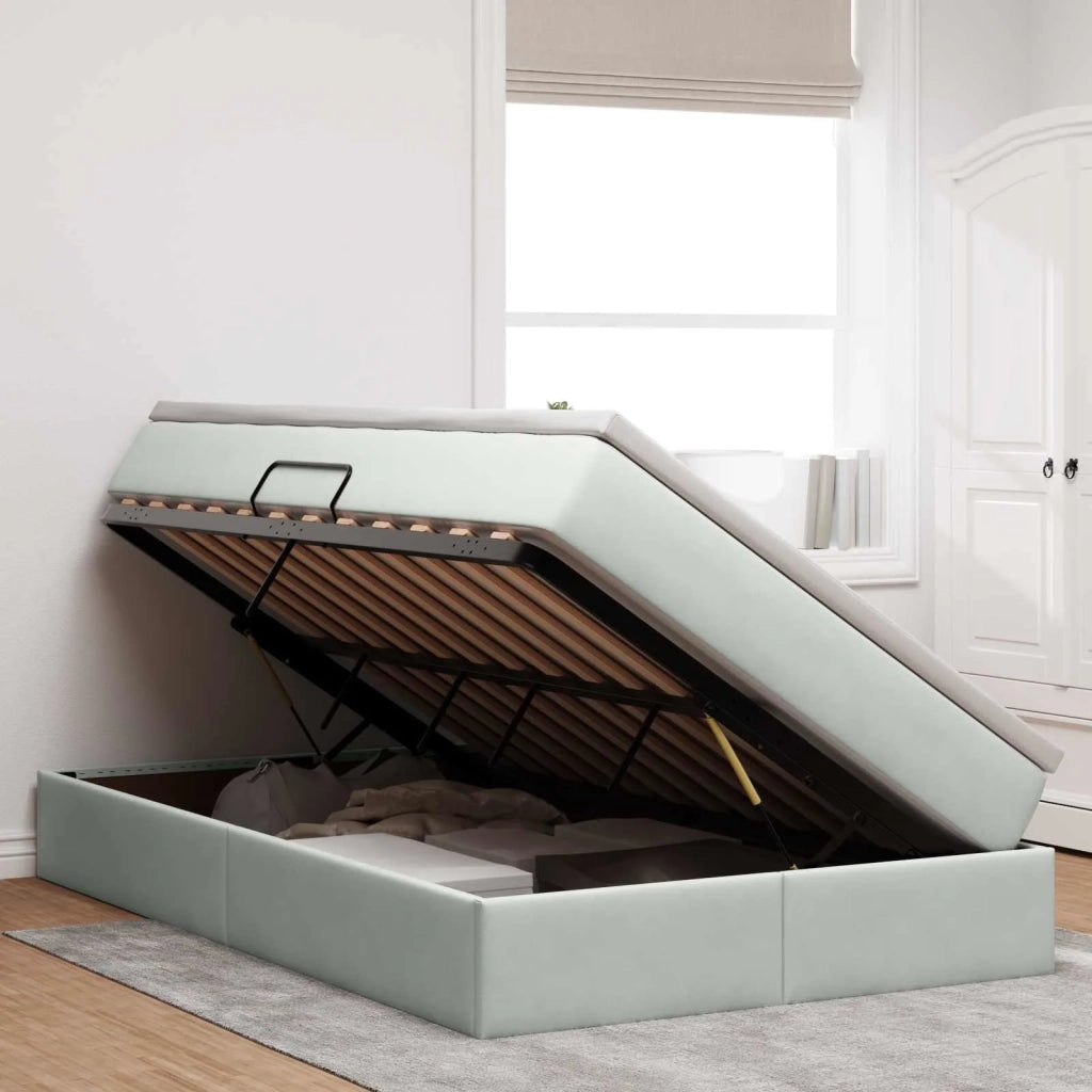 Letto con contenitore e materasso Grigio chiaro 120 x 190 cm