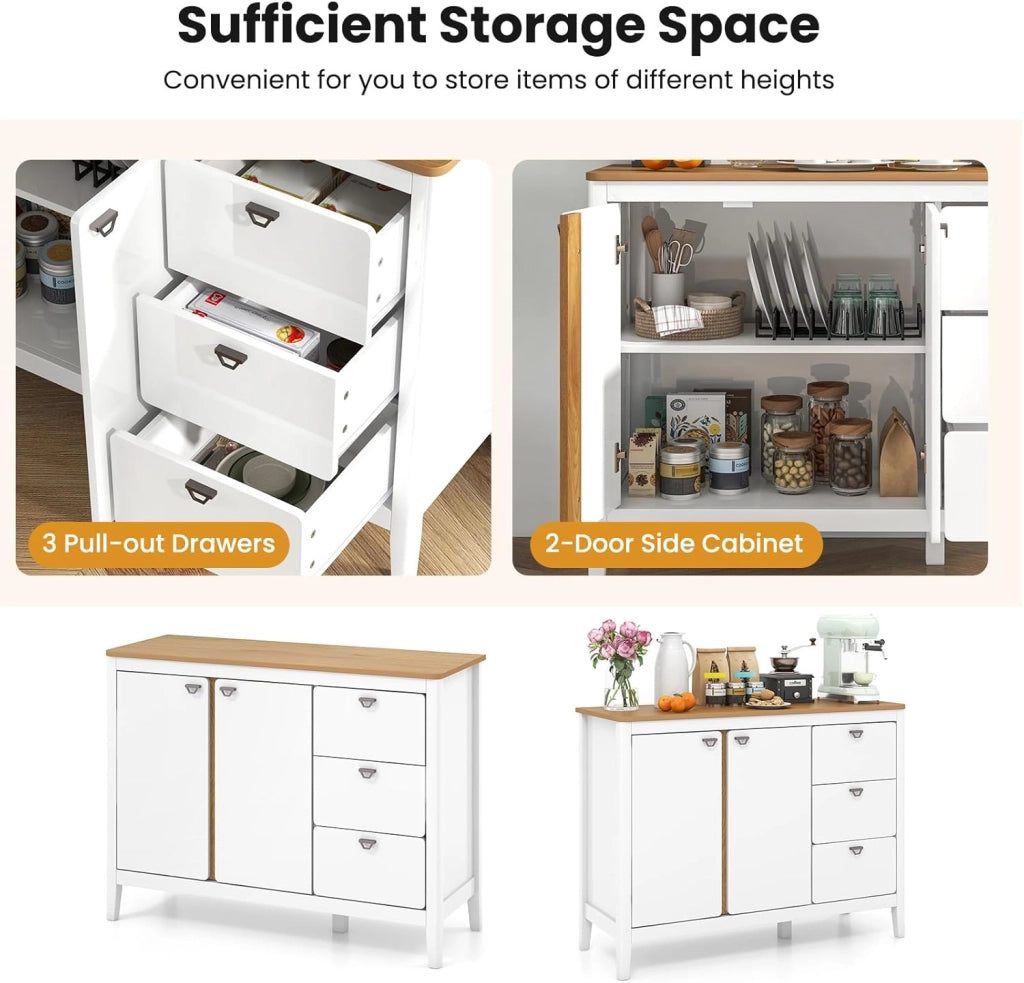 Credenza da cucina con 3 cassetti e 1 armadio con ante e protezione antiribaltamento e ripiano regolabile, per soggiorno, cucina, sala da pranzo, 106 x 40 x 80 cm