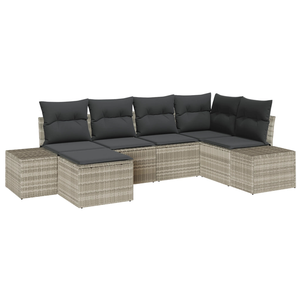 Set divano giardino con cuscini grigi in polyrattan