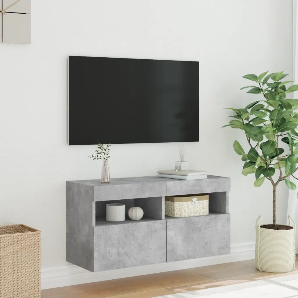Mobile TV a Parete con Luci LED-Mobile TV a Muro Grigio Cemento 80x30x40 cm