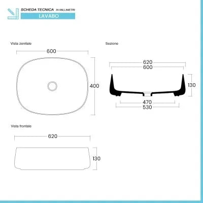 Lavabo da appoggio 60 cm rettangolare in ceramica nero opaco  Milos