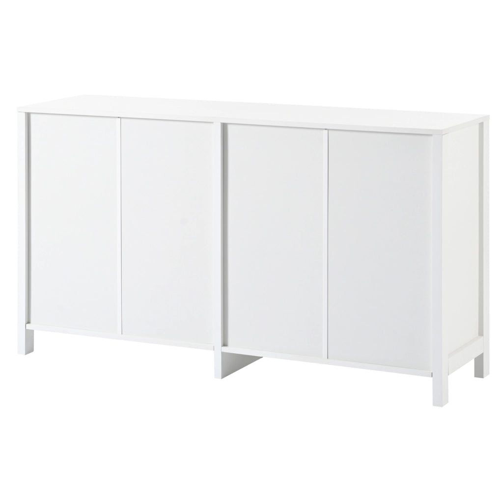 Sideboard a 4 ante; in MDF; truciolare e rattan sintetico; bianco