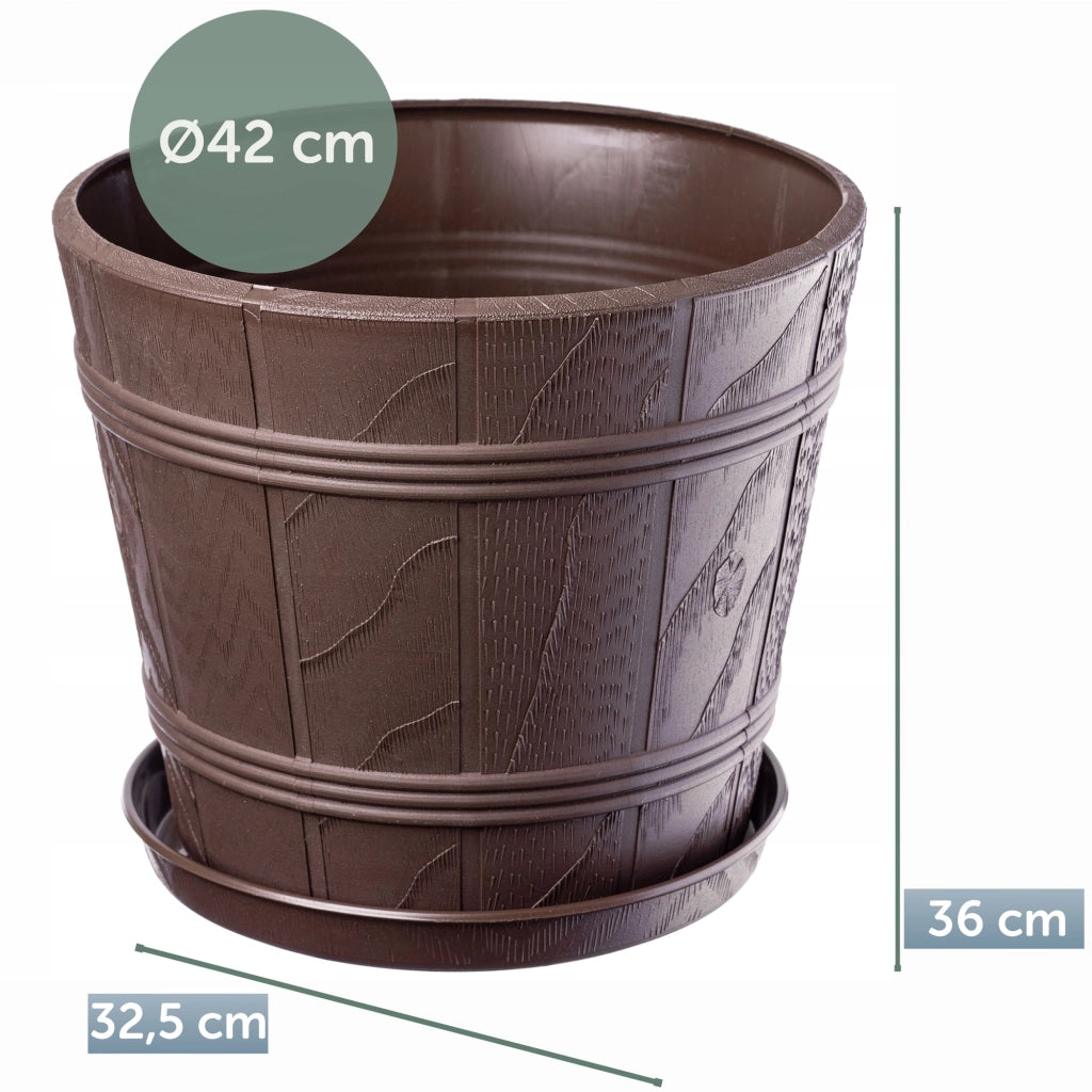 Vaso da fiori KADAX da 42 cm con coperchio effetto legno e supporto in plastica.