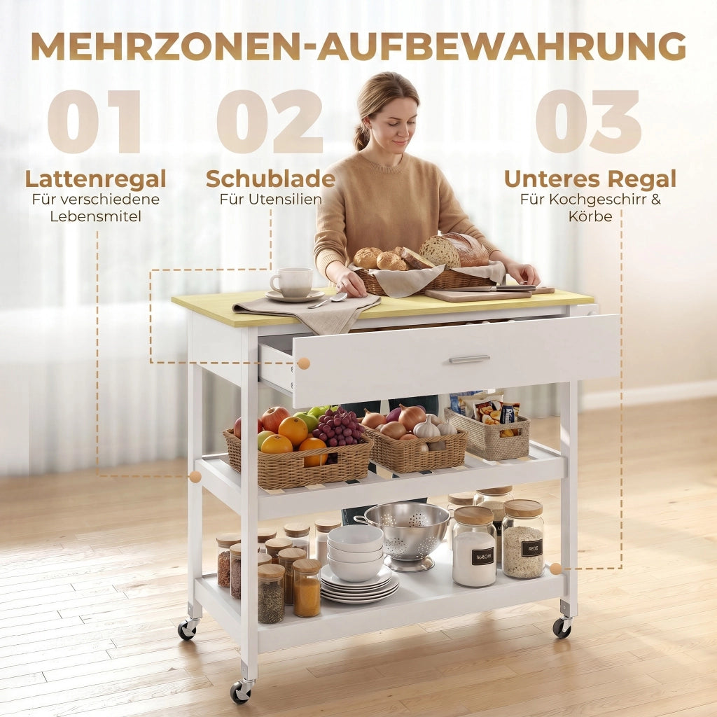 Isola cucina con ruote ¨C zephmum ¨C bianco 120x60x90