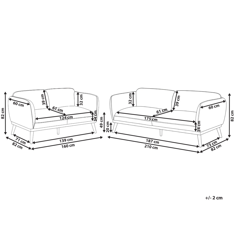 Set da salotto in stile scandinavo con divani a 2 e 3 posti, gambe affusolate in legno e rivestimento in bouclé bianco