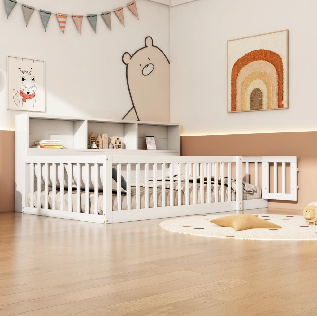 Letto daybed 90x200 cm con sponde di sicurezza e vani laterali