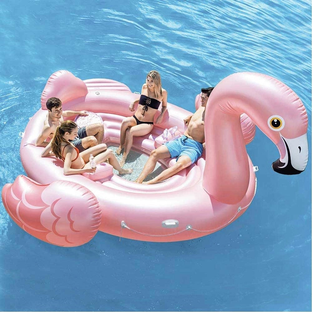 Trade Shop - Fenicottero Gonfiabile Gigante Isola Party 422 X 373 X 185 Cm Mare Piscina 4 Posti -