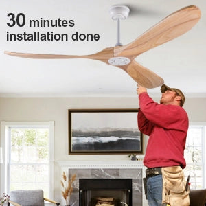 Ventilatore da soffitto senza luce con pale in legno naturale e motore DC silenzioso