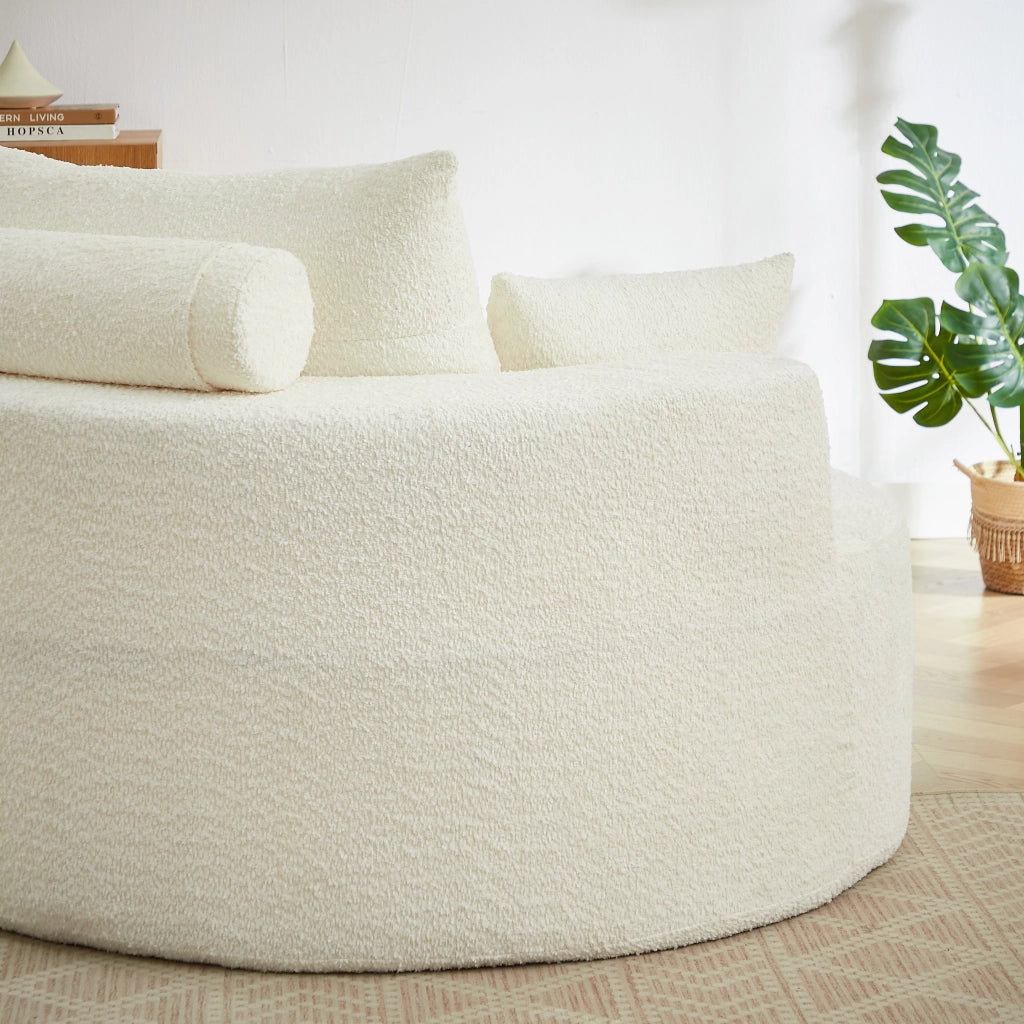 Poltrona in Ciniglia con Cuscino Schienale, senza Montaggio, per Soggiorno e Camera, Beige