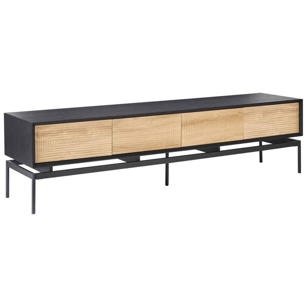 Mobile TV in MDF marrone chiaro con 2 ante e 4 cassetti gambe in metallo stile loft moderno per camera da letto
