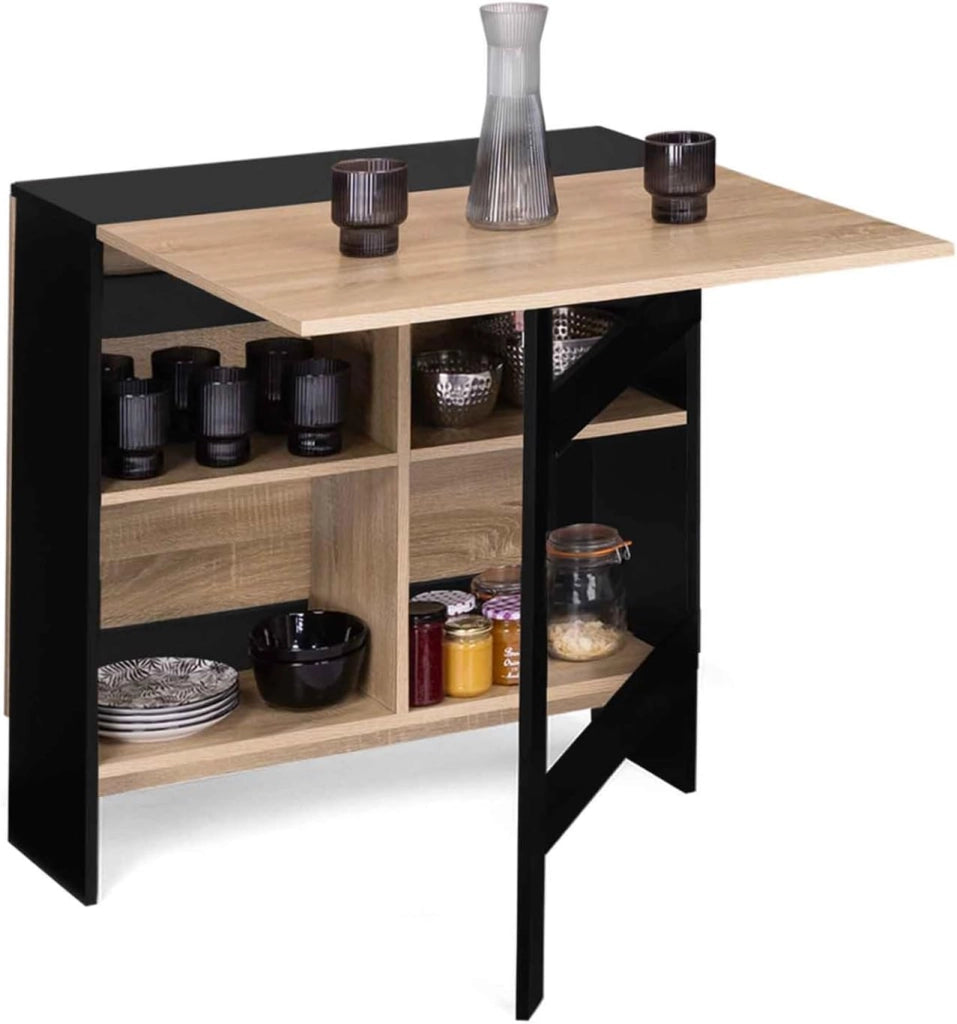 EDI Consolle pieghevole per 2-6 persone con contenitore in legno nero e piano in faggio 150 x 80 cm