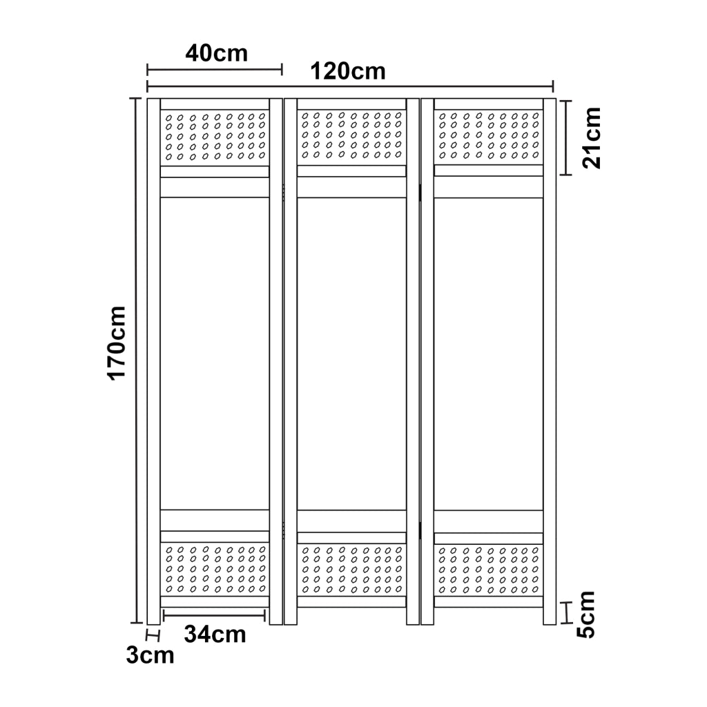 Paravento Pieghevole Dorotea per Interni Separè a 3 Pannelli 120 x 170 cm Bianco / Grigio Scuro [en.casa]