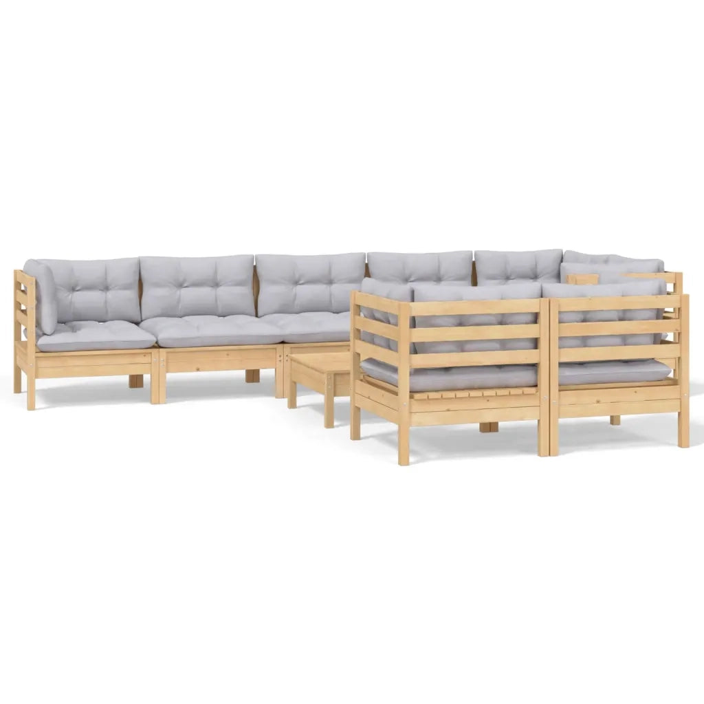 Set Divani da Giardino 9 pz con Cuscini Grigi Massello di Pino 3096507