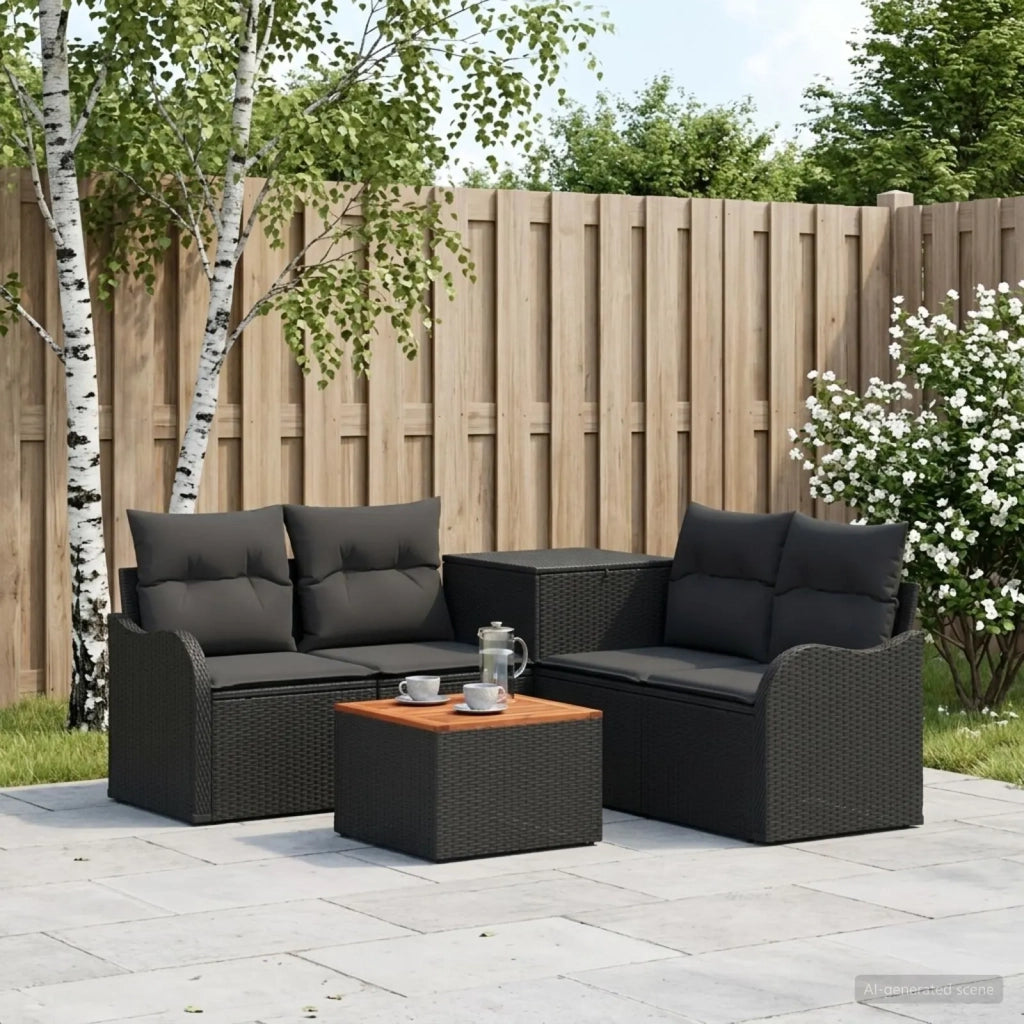 Set di divani 6 pz Nero Rattan sintetico e Acciaio 3447127