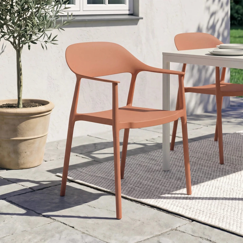 IDMarket - Set di 4 sedie da giardino impilabili in polipropilene color terracotta SUZON