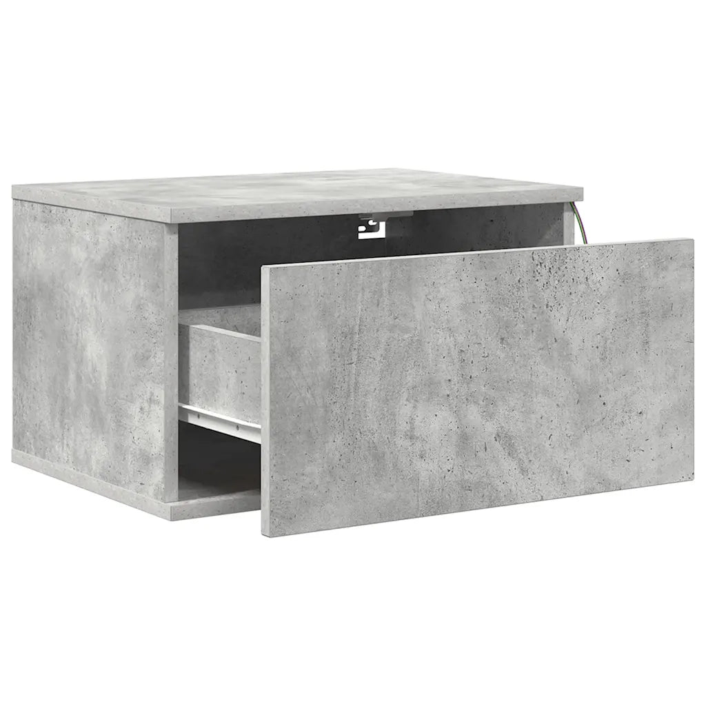 Comodini a Parete con Luci LED 2 pz-Set di 2 Tavolino da notte Grigio Cemento 739597