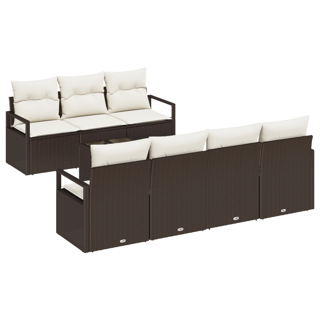 Set di Divano da Giardino a 8 Pezzi con Cuscini Marrone in Polyrattan