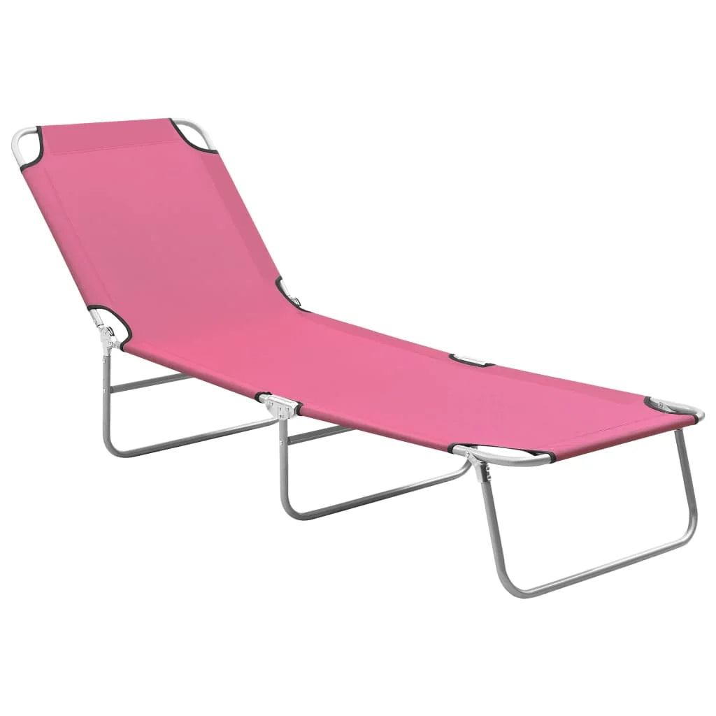 Sedia a sdraio/lettino/lettino da giardino/terrazza/mobili da esterno pieghevoli in acciaio e tessuto rosa 02_0012802