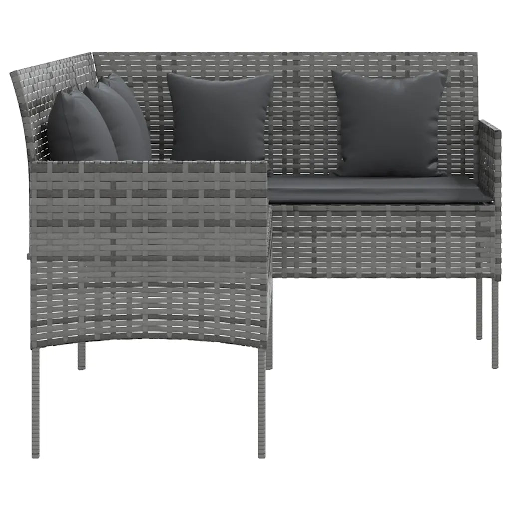 Set Divano a L con Cuscini 5 pz | Set Salotto da Giardino Grigio in Polyrattan