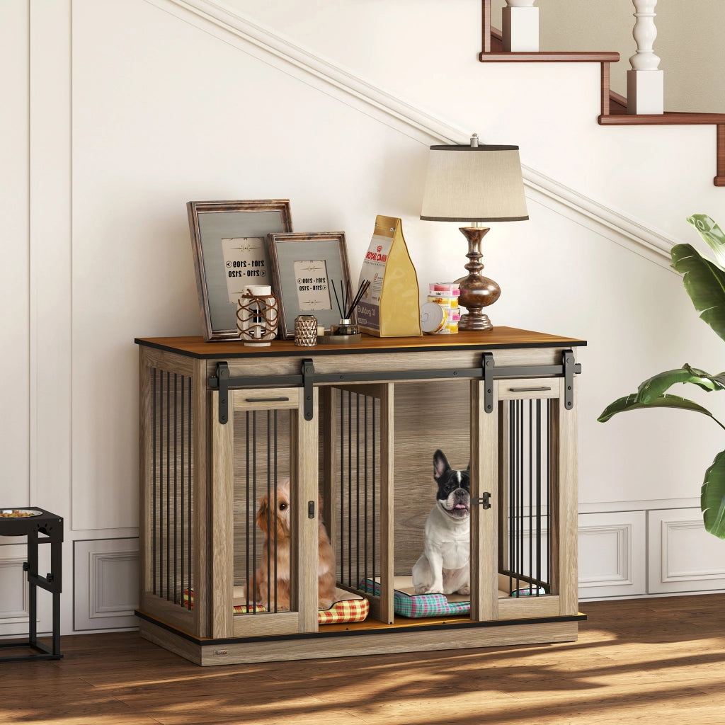 Gabbia per cani ¨C Minimal ¨C Marrone, 2 porte, design rustico