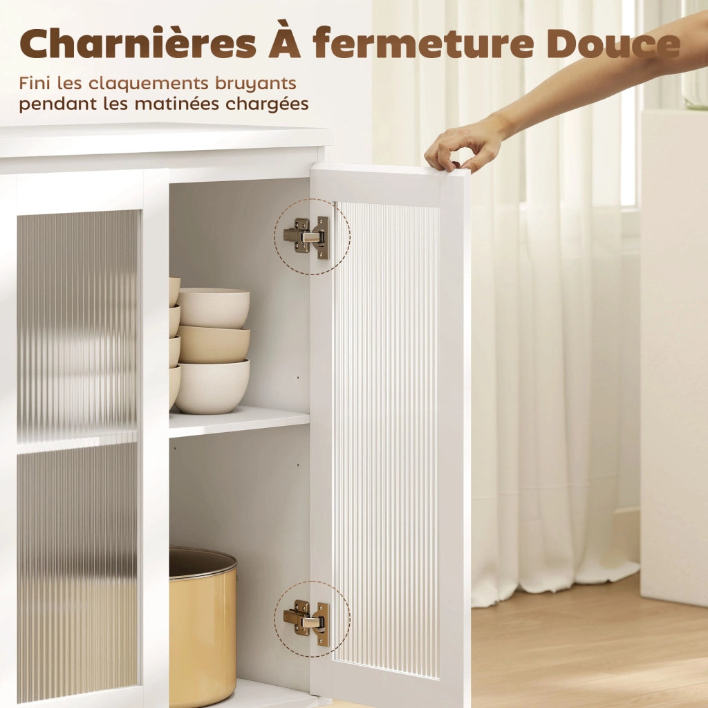Cassettiera con ante in vetro ¨C zephmum ¨C bianco 120x40x91 cm