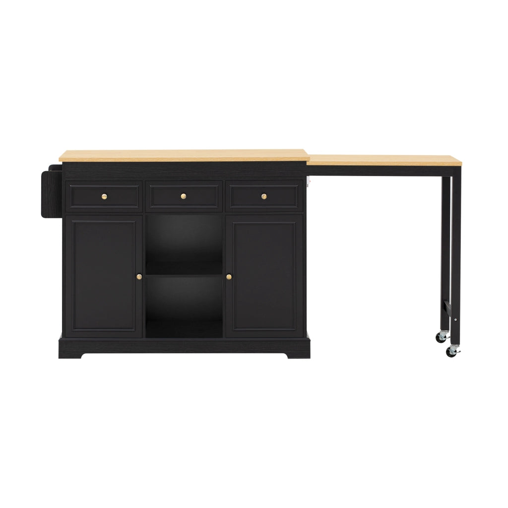 Isola da Cucina Mobile ¨C Minimal ¨C Nero, con Scomparti Spezie e Cassetti, con Ruote