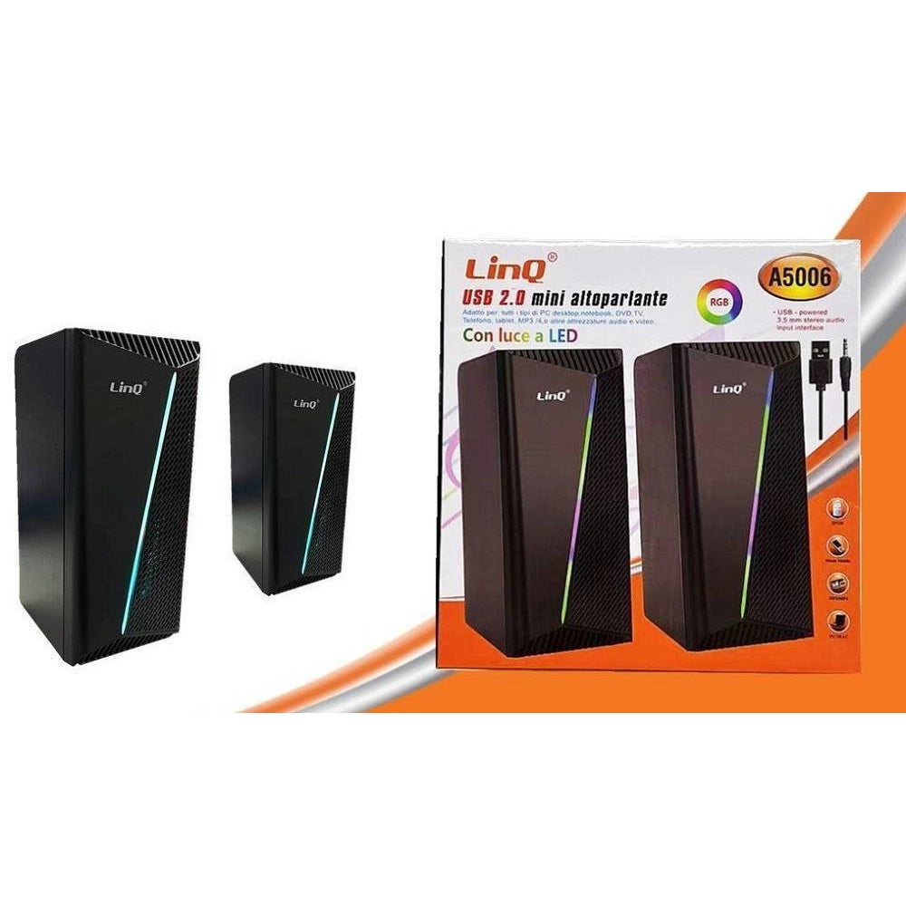 Trade Shop - Casse Altoparlanti Gaming Stereo Usb 2.0 Luce Rgb Pc Dvd Tv Mp3 Tablet 6w A5006 -