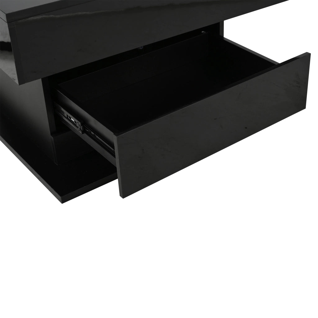 TAVOLO da salotto 70x70x45 cm nero lucido con piano sollevabile e 1 cassetto