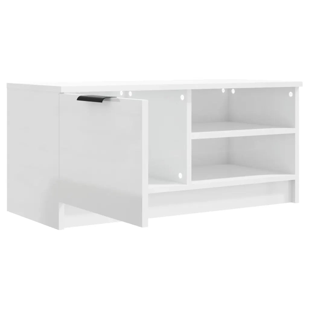 Mobile Porta TV-Credenza TV Bianco Lucido 80x35x45 cm in Legno Multistrato