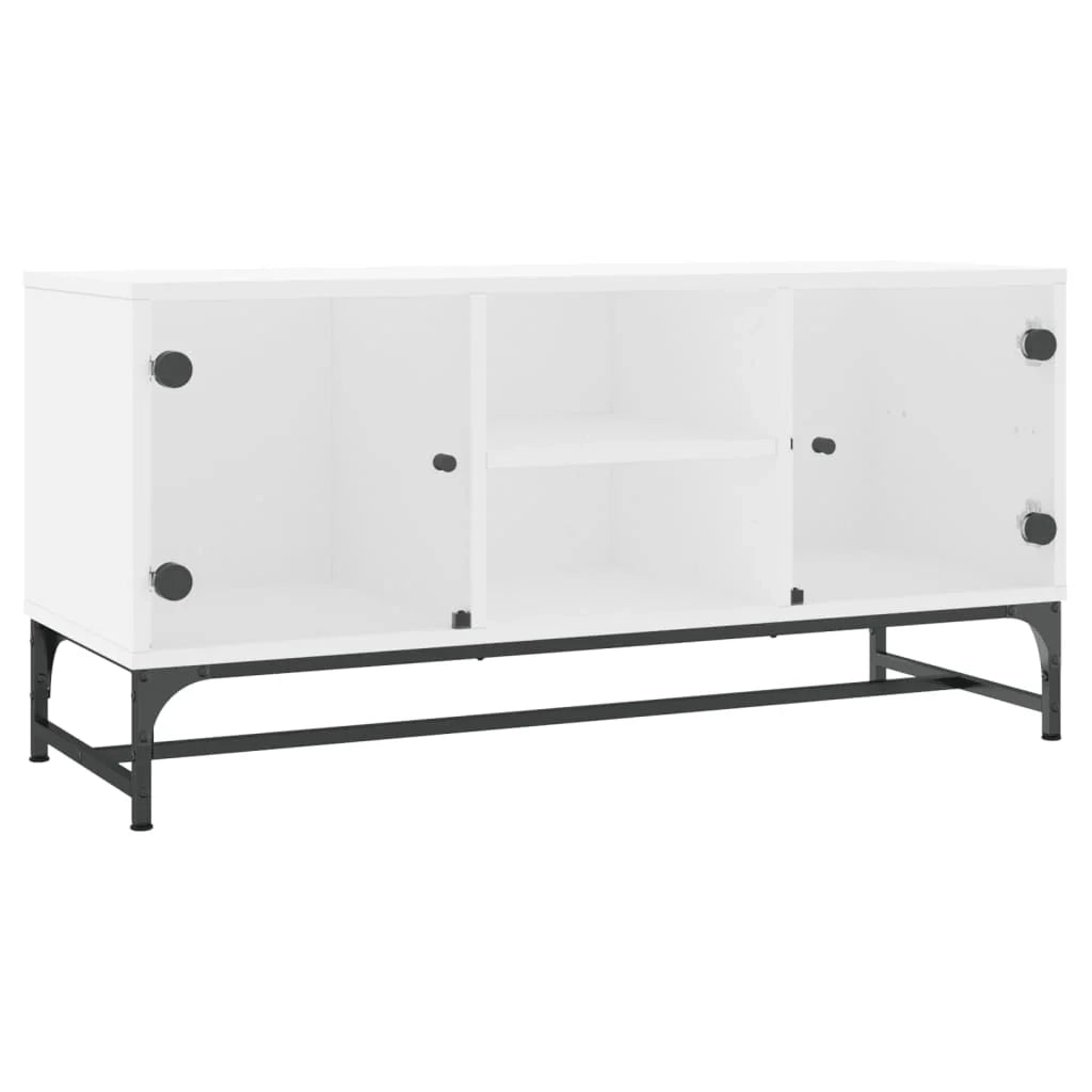 Mobile TV multimediale scaffale TV credenza mobile TV sala da pranzo soggiorno camera da letto con ante in vetro 102 x 37 x 50 cm bianco 02_0026908