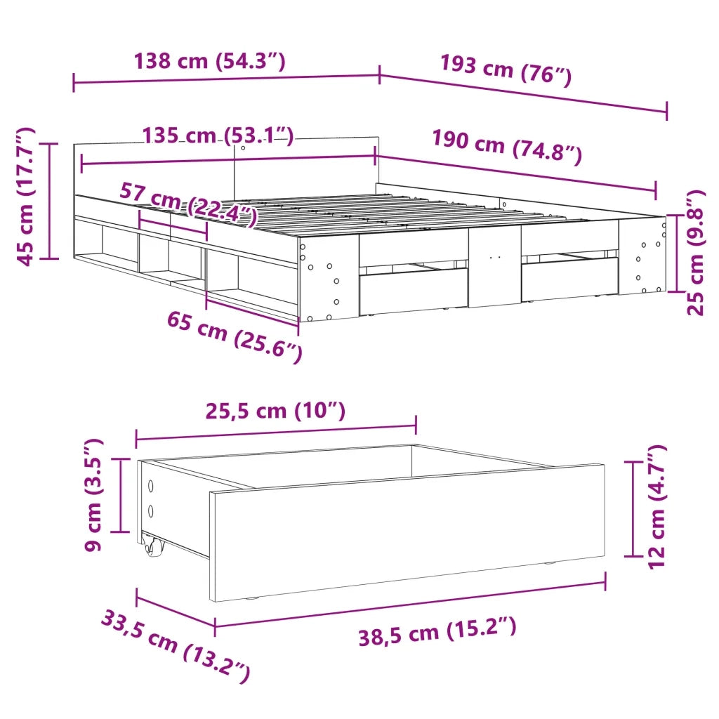 Giroletto Cassetti Rovere Sonoma 135x190 cm Legno Multistrato