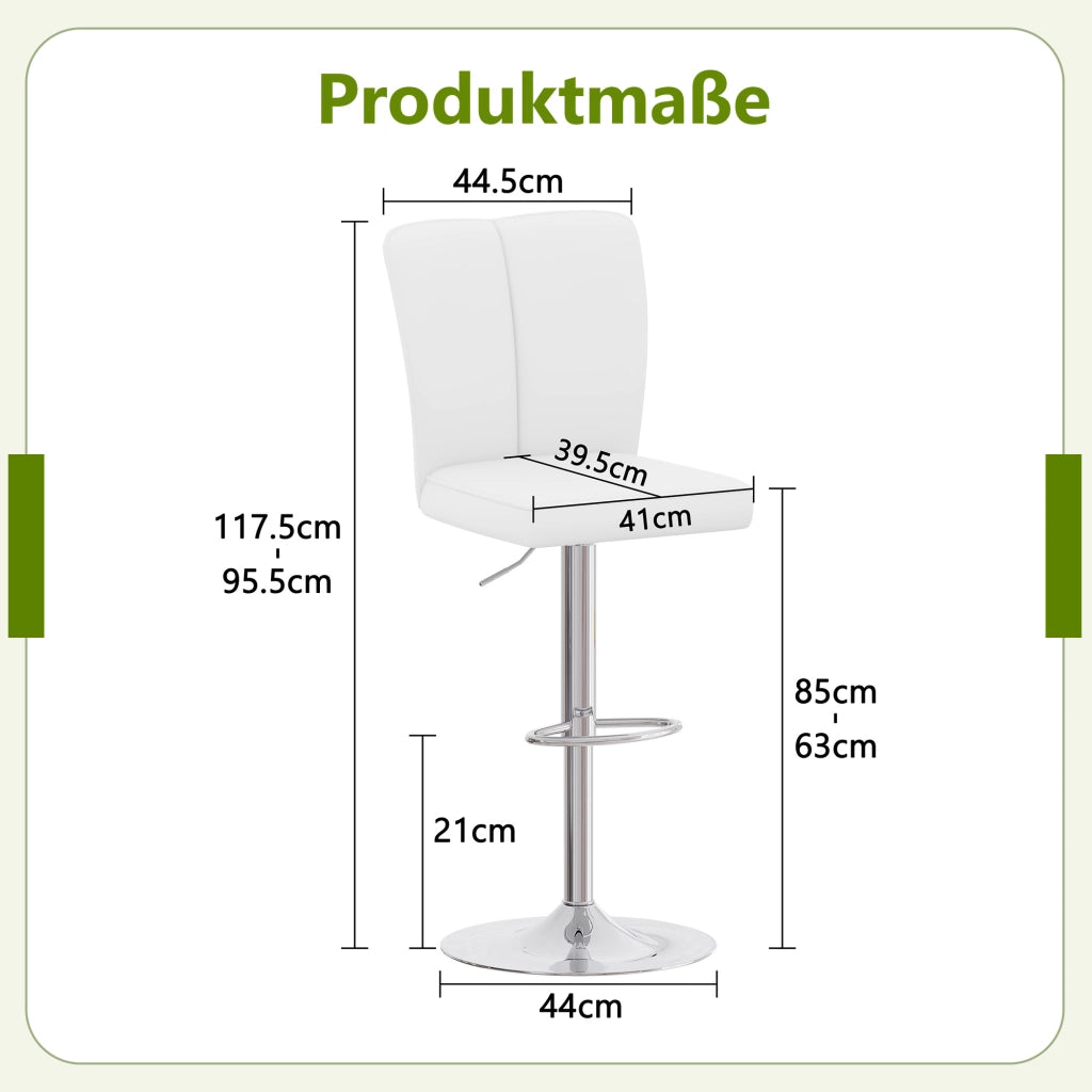 Sgabello da bar girevole a 360 gradi regolabile in altezza set di 2 con poggiapiedi in PU bianco e metallo argento