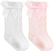 Calze Premium per bambine - 2 paia calze antiscivolo in cotone con fascia farfalla alta - calze per bambine