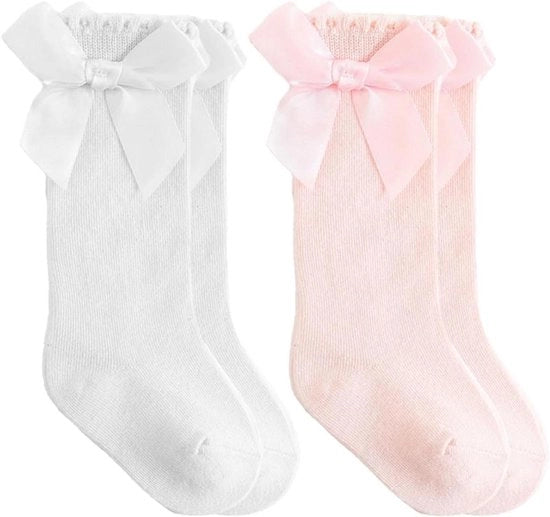Calze Premium per bambine - 2 paia calze antiscivolo in cotone con fascia farfalla alta - calze per bambine