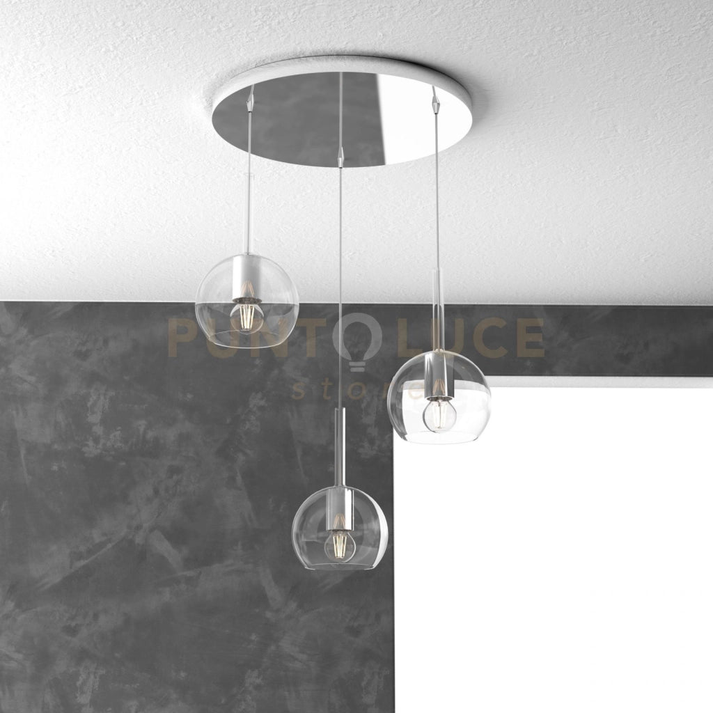 SOSP. CROMO TONDA 3 LUCI VETRI TUTTI PICCOLO TRASPARENTE 1155CR-S3 TP-TR
