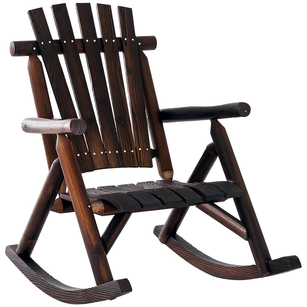 Sedia a dondolo con braccioli in legno massiccio carbonizzato; 97 x 69 x 93 cm; resistente alle condizioni esterne