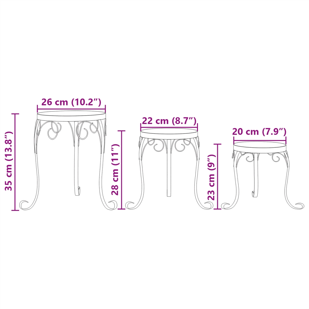 Supporti per Piante 3 pz Nero e Bianco in Ceramica