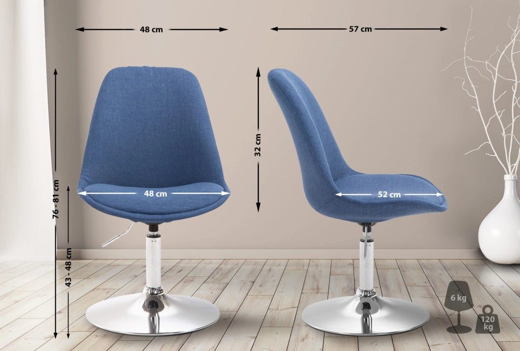 Sedia da pranzo MAVERICK in tessuto blu,cromo