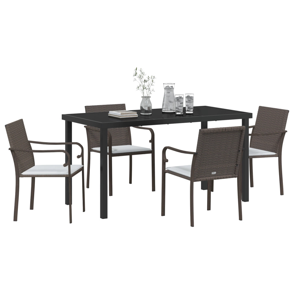 Set da giardino in 5 pezzi con cuscini marroni in polyrattan
