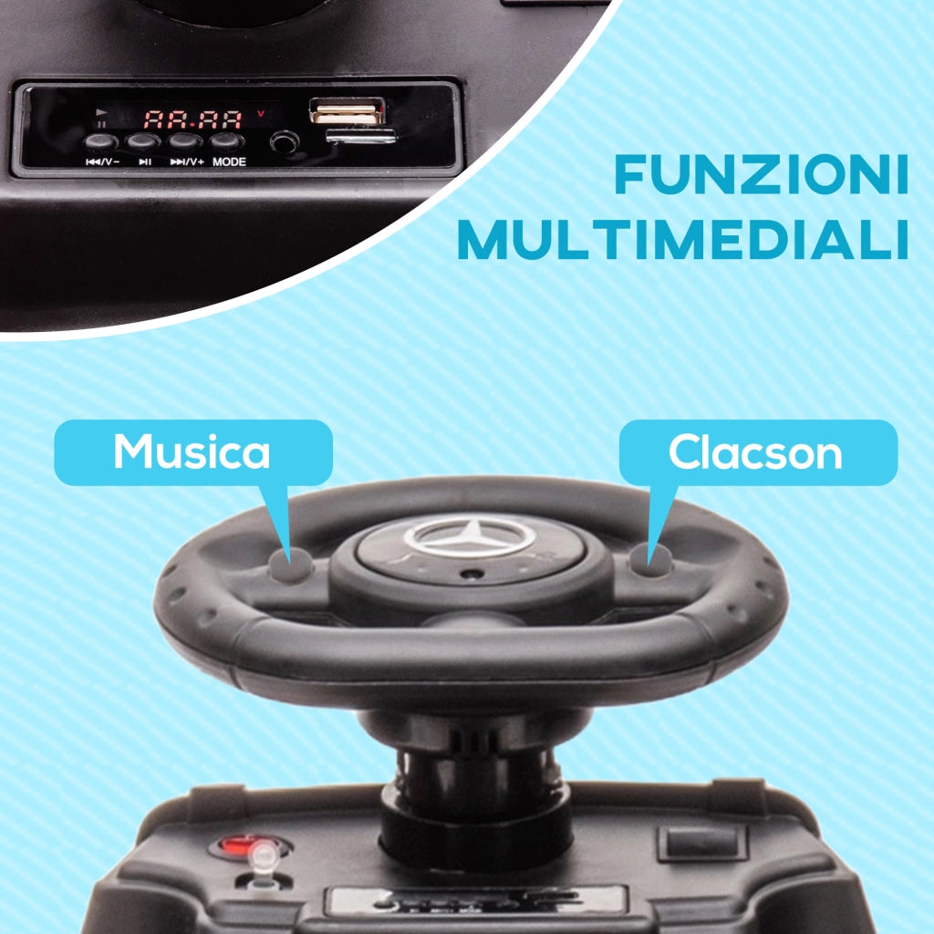 Macchina Elettrica per Bambini 18-48 Mesi Licenza Mercedes-Benz con Musica, Beige