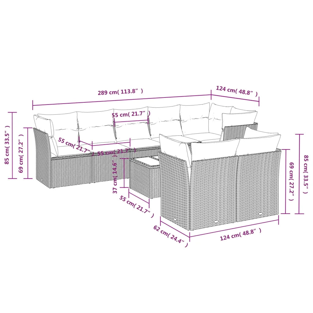 Set Divano da Giardino 9 pz con Cuscini Beige in Polyrattancod mxl 113929