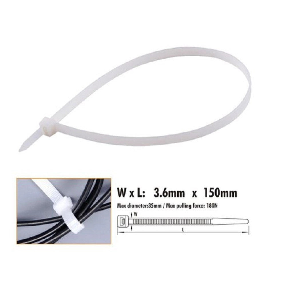 Trade Shop - Set 40 Pz Fascette Cavi Cavo Bianco Stringenti In Plastica Nylon 3.6x150mm 92365 -