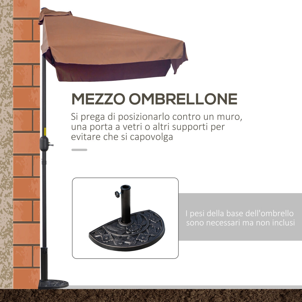 EasyComfort Ombrellone Semicircolare 2.3x1.3 m da Terrazza e Giardino per Parete con Manovella, Caffè
